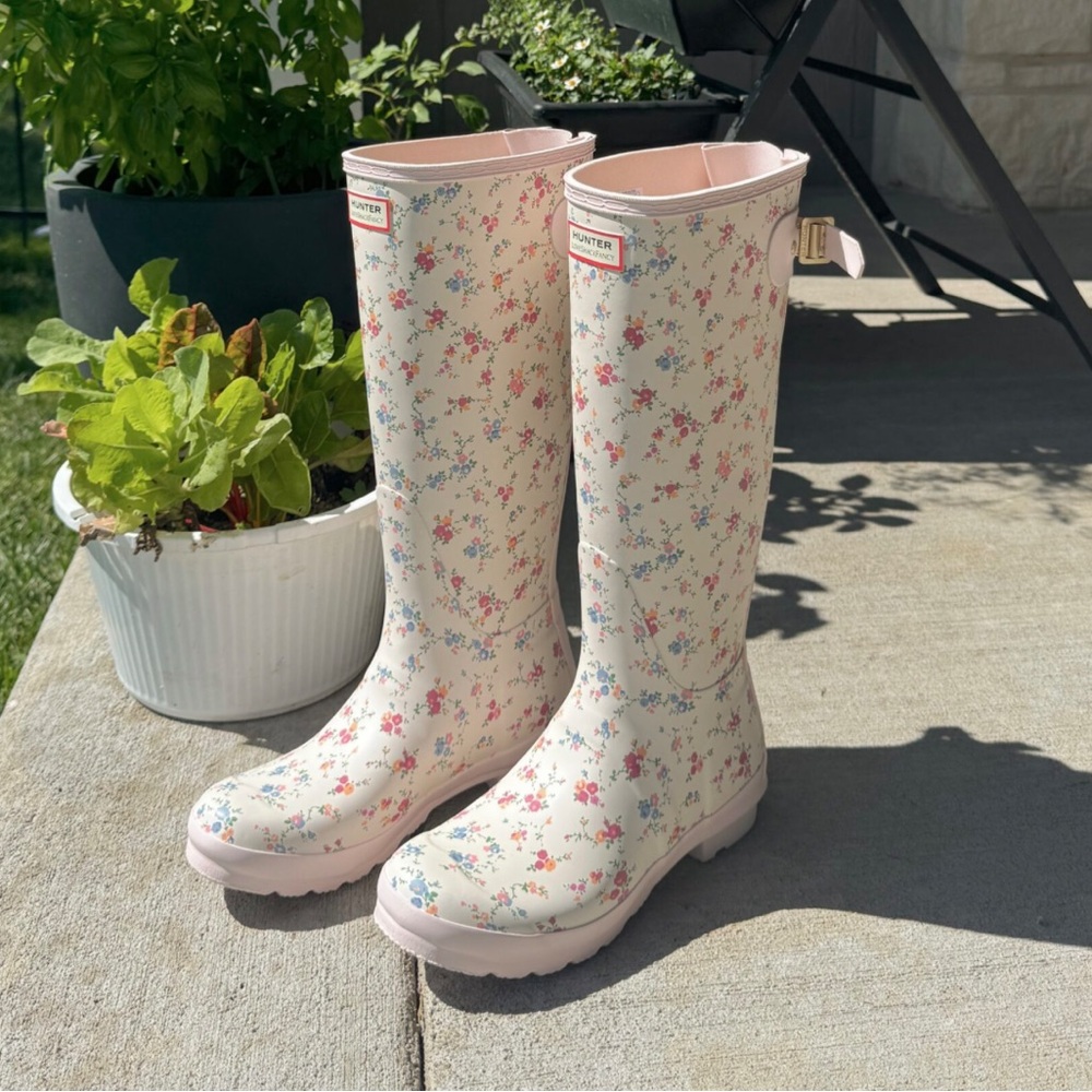 ✨🎀Loveshackfacy X Hunter boots Floral Pink white Rain Boots